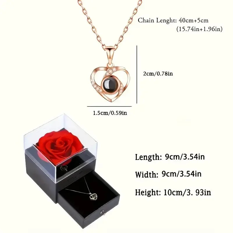 Preserved Red Rose with Golden Heart Necklace – Perfect Gift for Mom, Wife, Girlfriend | Anniversary, Birthday, Valentine’s Day, Christmas