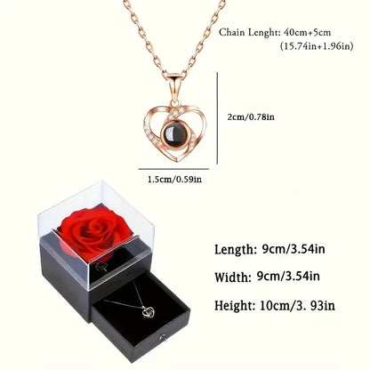 Preserved Red Rose with Golden Heart Necklace – Perfect Gift for Mom, Wife, Girlfriend | Anniversary, Birthday, Valentine’s Day, Christmas