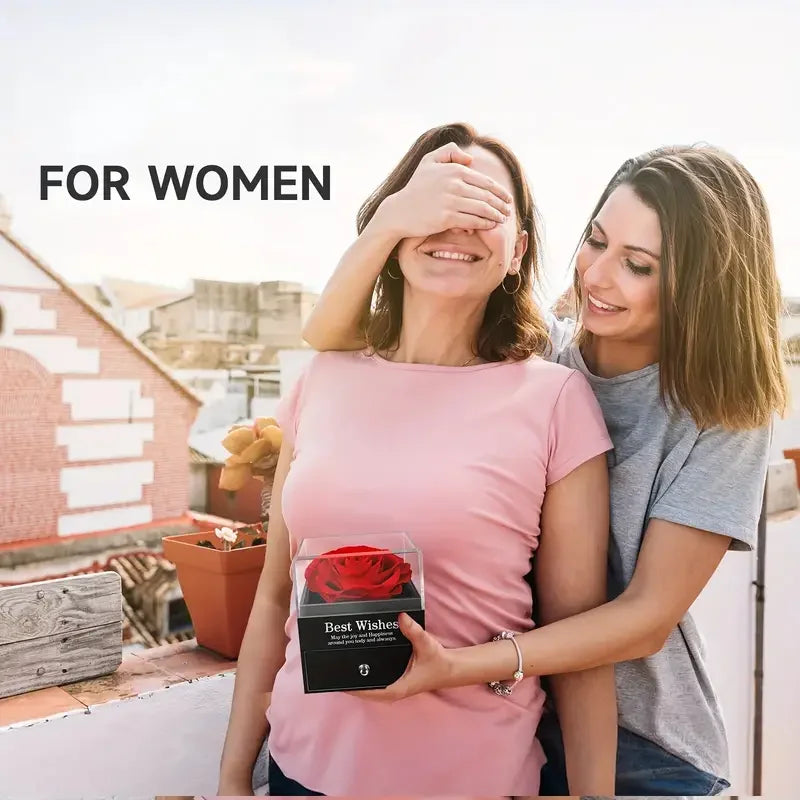 Preserved Red Rose with Golden Heart Necklace – Perfect Gift for Mom, Wife, Girlfriend | Anniversary, Birthday, Valentine’s Day, Christmas