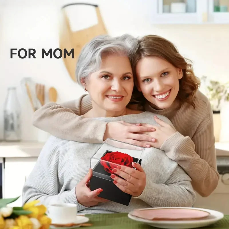 Preserved Red Rose with Golden Heart Necklace – Perfect Gift for Mom, Wife, Girlfriend | Anniversary, Birthday, Valentine’s Day, Christmas